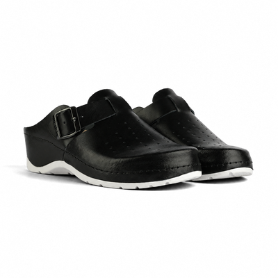 NALLAN Alba White and Black women's clogs
