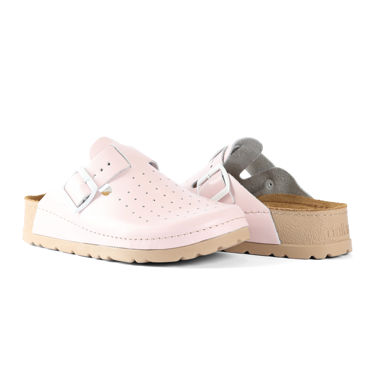 NALLAN Priam Light Pink leather work clogs – view 2