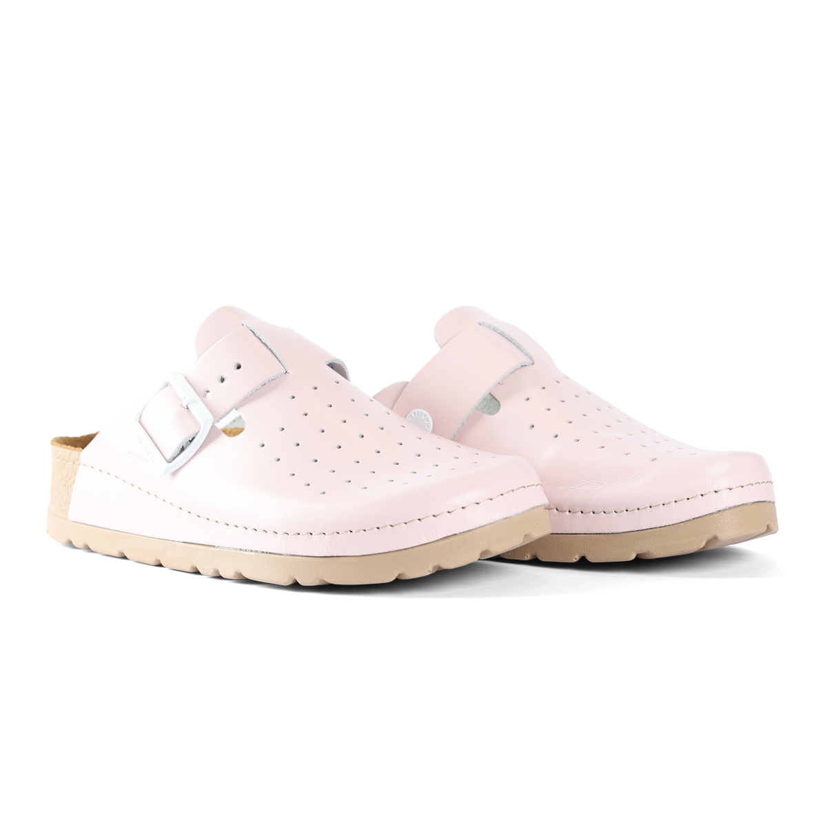NALLAN Priam Light Pink leather work clogs